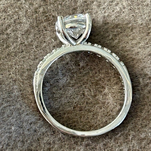 Silver Engagement Ring Large Round Cut Stone Set in 4 Prong Pave Setting Size 7 - Picture 9 of 16